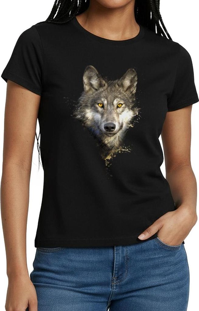 Spreadshirt Wolf Motiv Einsamer Wolf Husky Outdoor Geschenk Frauen T-Shirt, XL, Schwarz
