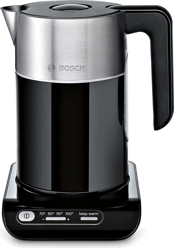 Bollitore Bosch TWK8613P, spegnimento automatico, selezione della temperatura, funzione keep warm, 1,5 litri, 2400 W, nero