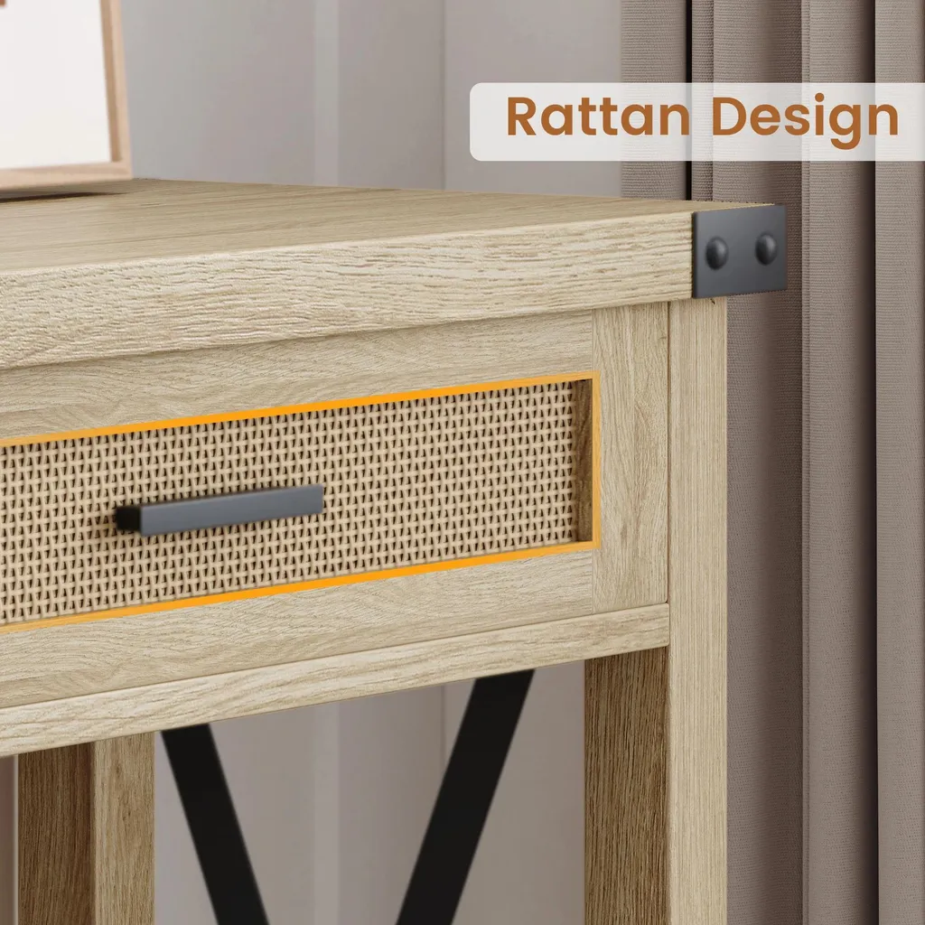 Console avec tiroirs en rotin et plateau aspect antique à 2 niveaux Buff - 8