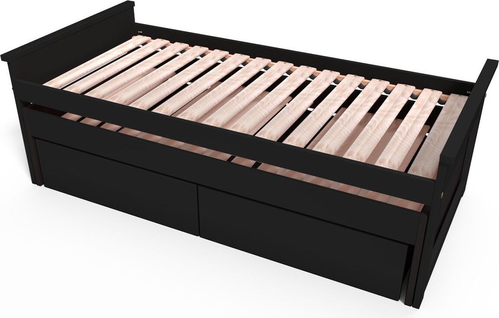 Ausziehbares bett 90x200 Maxi aux Massivholz mit Schubladen - Schwarz