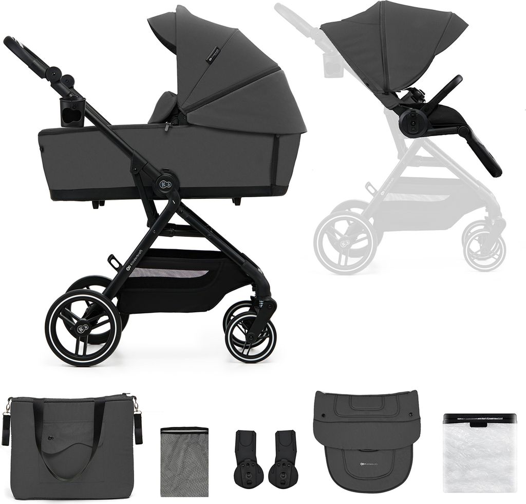 Kinderkraft YOXI 2-in-1 Kinderwagen bis 27 kg - Babywanne & Sportaufsatz - leicht - pannensichere Räder - TRAVEL SYSTEM - Grau