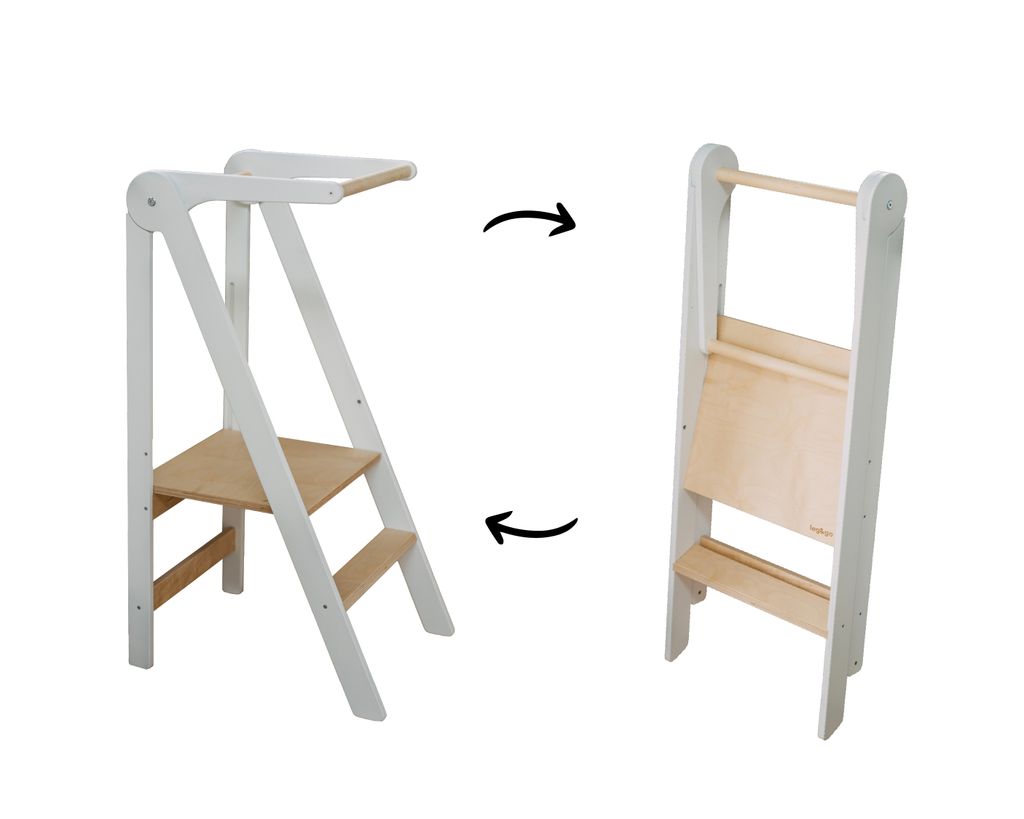 leg&go Faltbarer Lernturm mit abnehmbarem Sicherheitsbügel, aus Holz, Weiß