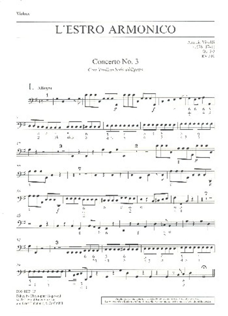 L'Estro Armonico op.3,3 RV310 für Violine, Streicher und Bc Kontrabaß