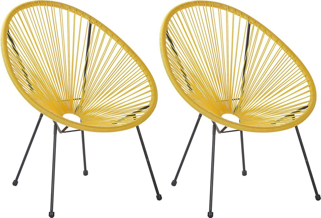 BELIANI Gartenstuhl 2er Set Gelb Polyrattan Spaghetti-Optik Modern Mexikanischer Stil Outdoor Balkon Terrasse Garten Möbel