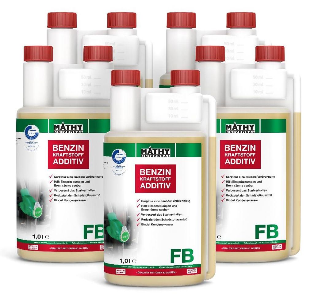 MATHY-FB Benzin-Kraftstoff-Addiitv 5 x 1,0 l - Benzin-Additiv für dauerhafte Kraftstoffpflege