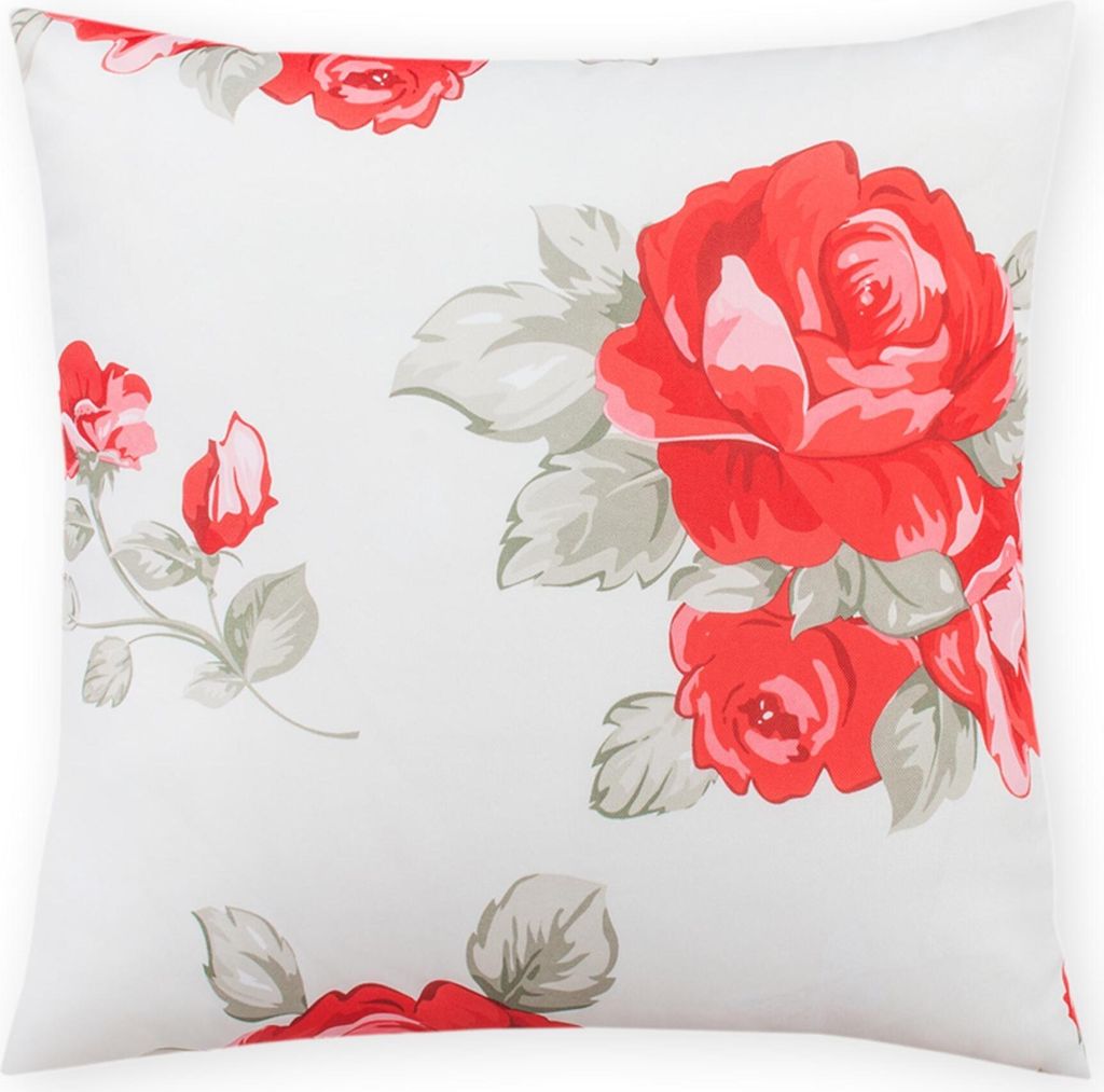Kissenbezug 50x50 cm rote Rosen Blumenmuster Kissenhülle Deko Kissen Bezug
