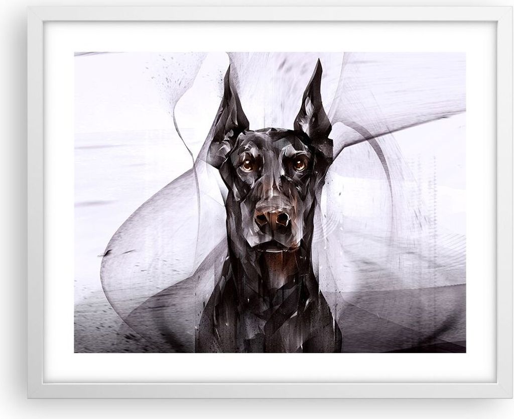 Gerahmtes Poster - Weißer Rahmen - Hund Abstraktion - 50x40 cm - Wand Bild - Wanddeko - Wandbilder - Kunstposter - Wandposter - Bilderrahmen - Bil...