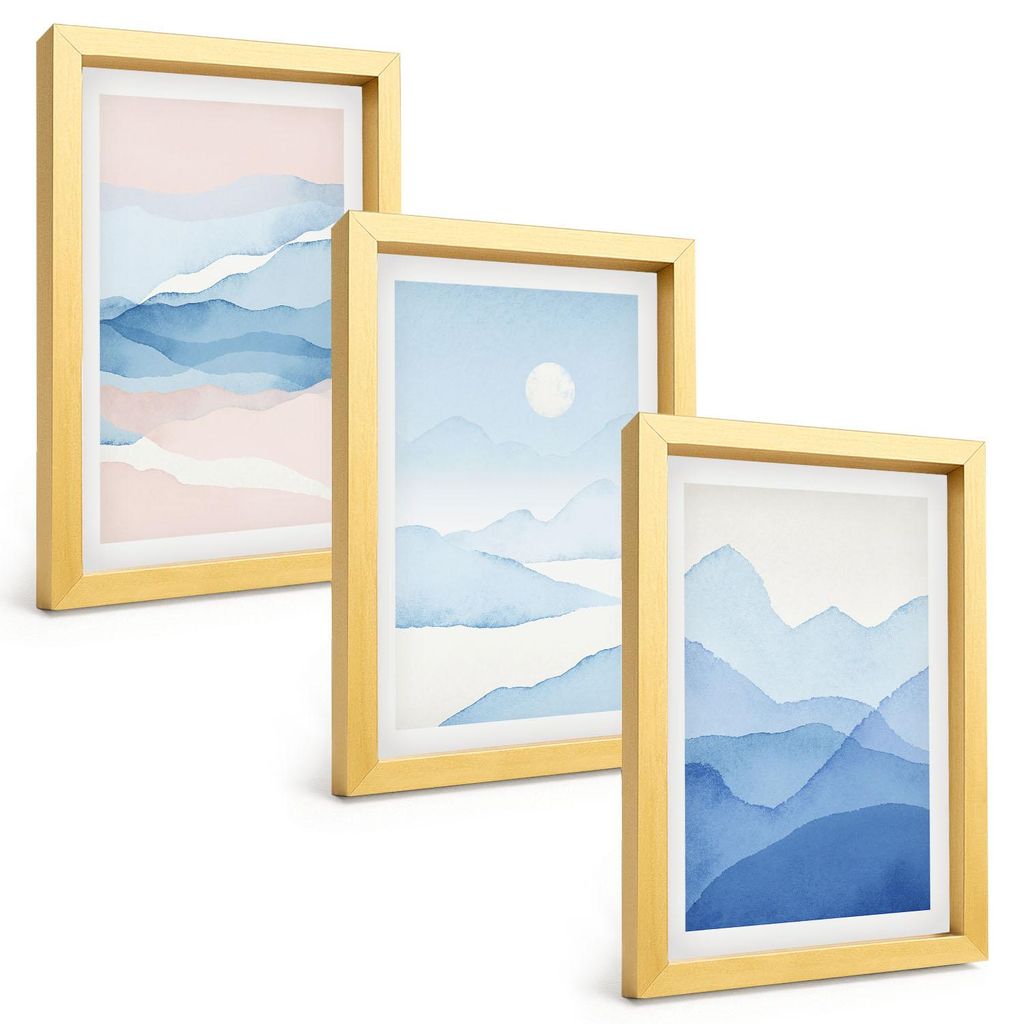 Bilder Set 3-teilig im Goldrahmen Rahmen – Wandbilder 3 Stück – gerahmte Poster für Wohnzimmer, Schlafzimmer und Flur – 20x30 cm – Aquare...