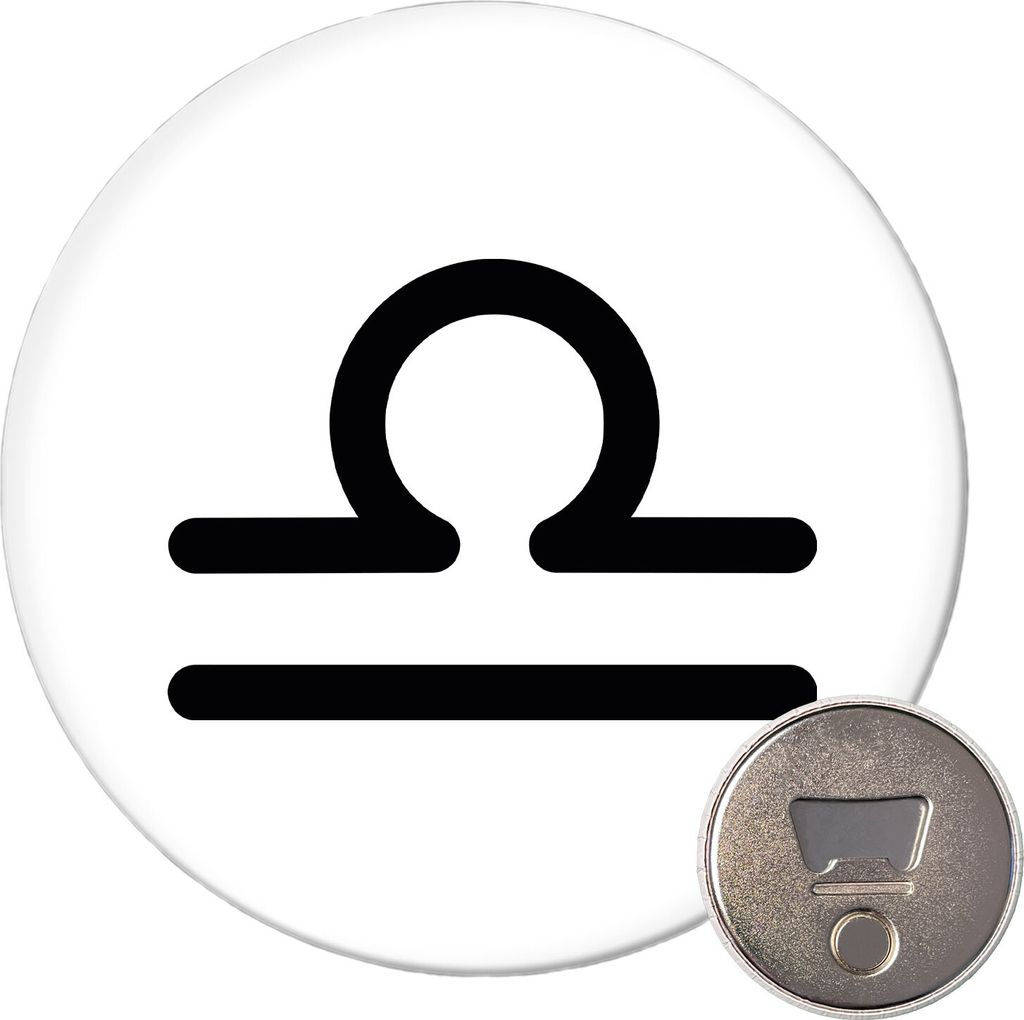 Huuraa Magnet Waage Sternzeichen Zeichen 59mm Kühlschrankmagnet rund Flaschenöffner Geschenkidee