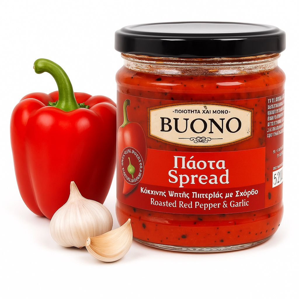 BUONO Griechische Paprika-Knoblauch-Paste 200 g – Brotaufstrich aus Gerösteter Paprika & Knoblauch, 100 % Natürlich