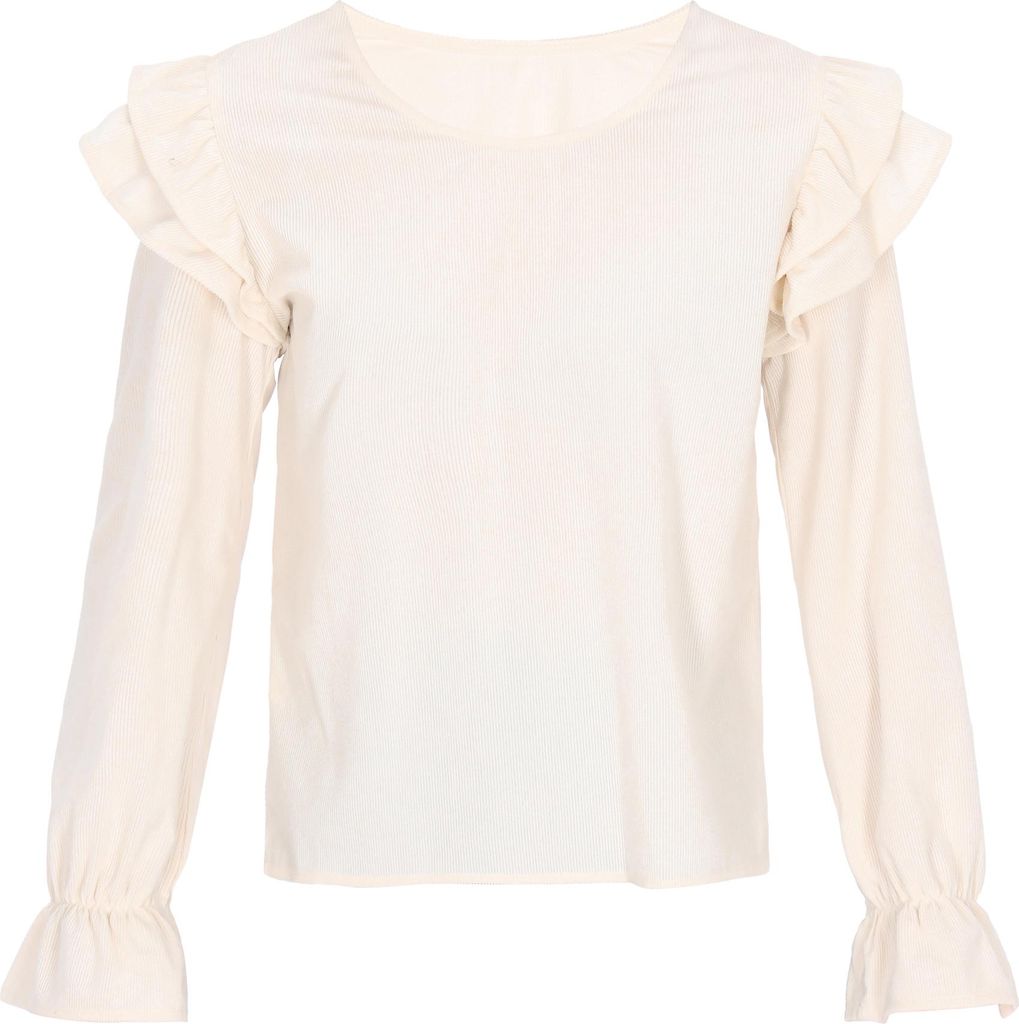 NAEMI Damen Bluse Beige mit Rüschen, Puffärmeln und Rundhalsausschnitt, Größe M