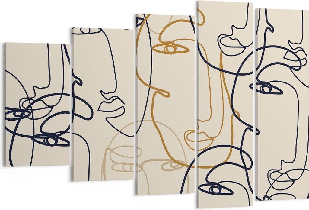 Bild auf Leinwand - Leinwandbild - 5 Teile - Frau Gesicht Linie - 150x100cm - Wand Bild - Wanddeko - Wandbilder - Leinwanddruck - Bilder - Wanddeko...