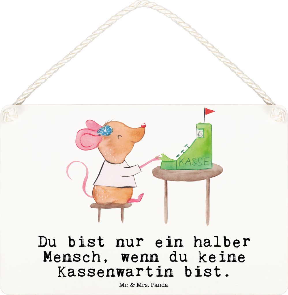 Mr. & Mrs. Panda Deko Schild Kassenwartin Herz DIN A6 - Weiß - Geschenk, Verein, Holzschild, Witzig, wandtafel, Spruch, hängeschild, Wandbild Hol...