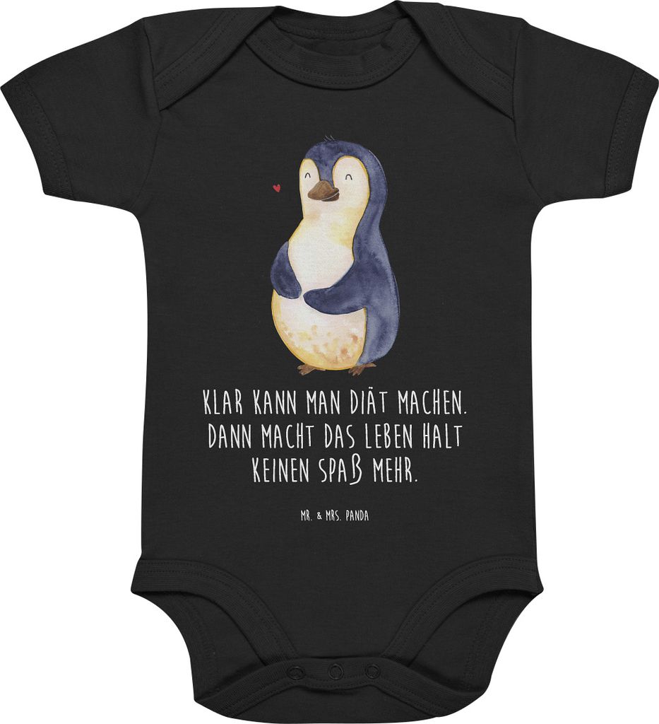 Mr. & Mrs. Panda Strampler Pinguin Diät 6. - 12. Monat - Schwarz - Geschenk, kurzarm, Gewicht, Abnehmen, Kurzarmbody, Babystrampler, Einteiler, Baby