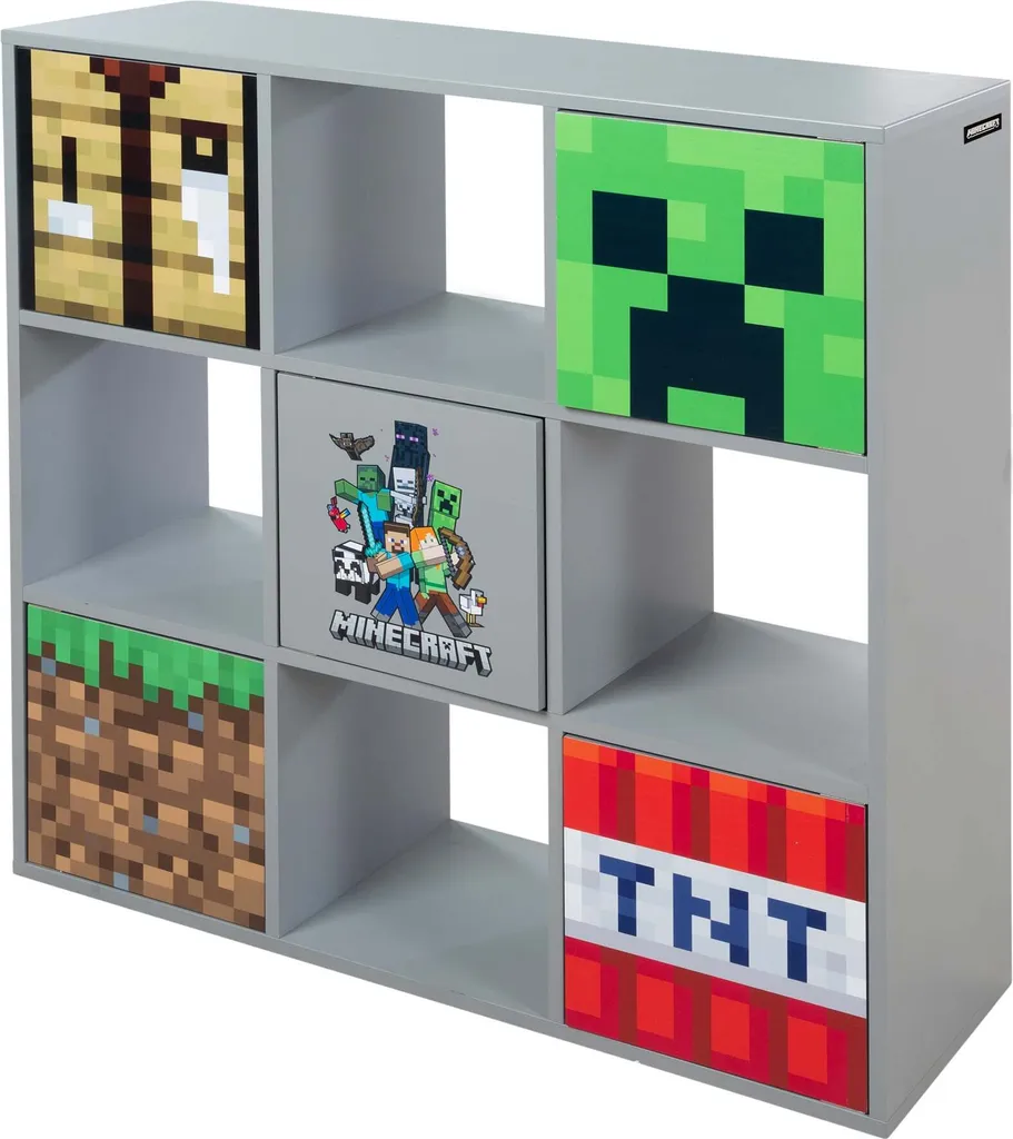 Étagère Minecraft avec Portes Push-Open et Compartiments Ouverts 3x3