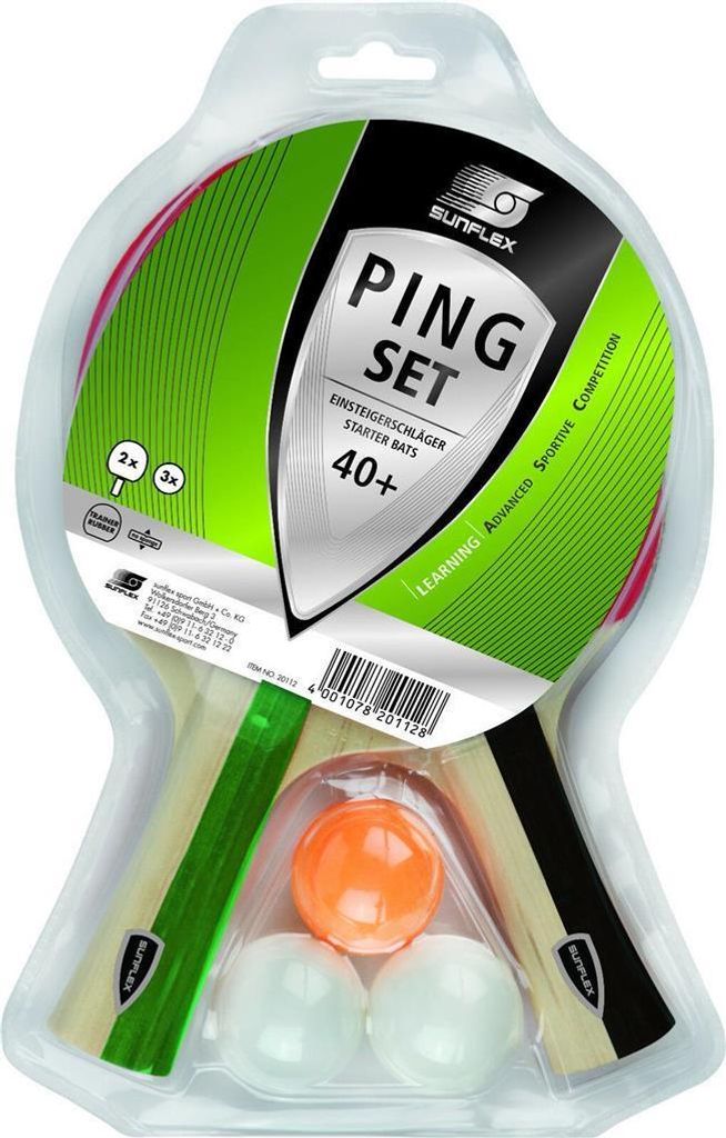 Sunflex Tischtennis Set Ping | Tischtennisset Tischtennisschläger Tischtennisbälle TT Tabletennis