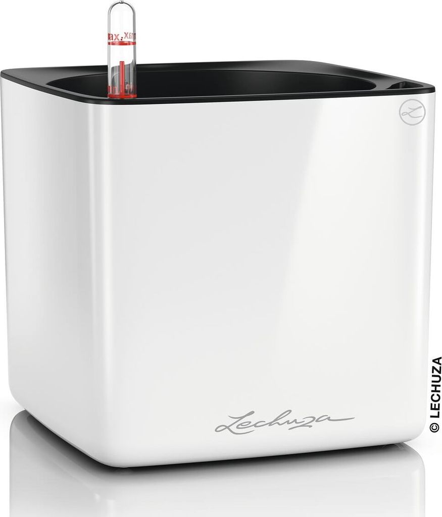 LECHUZA-Tischgefäß CUBE Premium 16 Weiß Highgloss | Produktbild 
