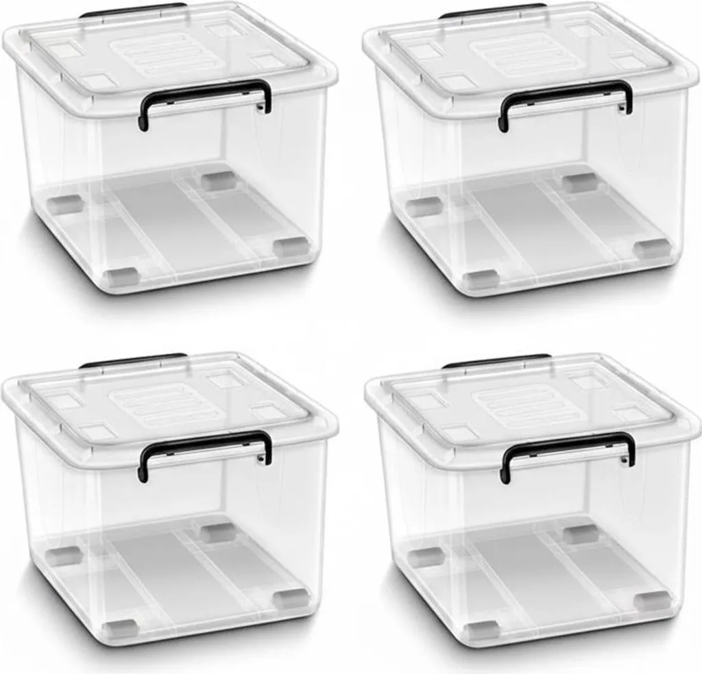 Bacs de Rangement en Plastique 88L avec Couvercles Clipsables - Lot de 4