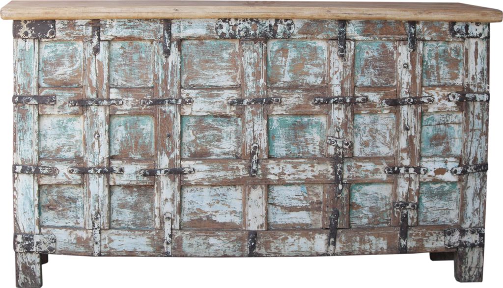 Vintage Holzbox, Holztruhe, Couchtisch, Kaffeetisch aus Massivholz, Verziert - Modell 58, Mehrfarbig, 86*143*40 cm, Truhen, Kisten, Koffer