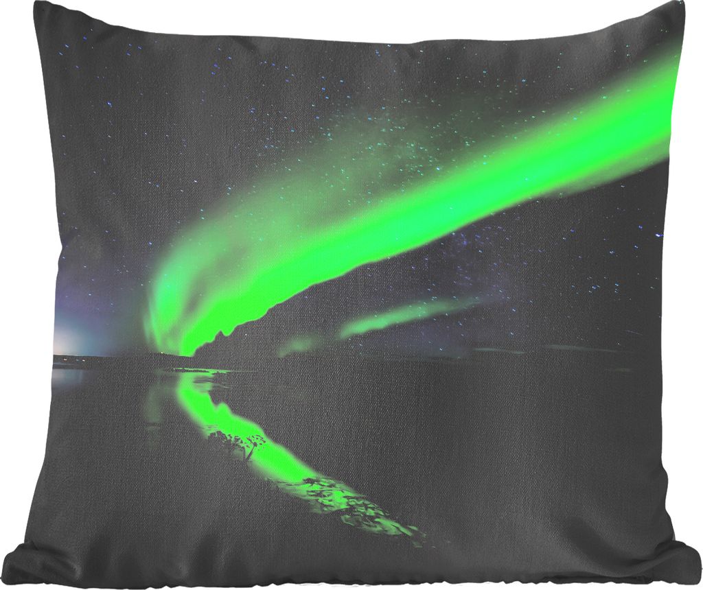 MuchoWow Zierkissen Sofakissen Wohnzimmer Dekokissen 50x50 cm Nordlicht - Island - Sternenhimmel - Grün - Wasser - Komfort - Sofakissen