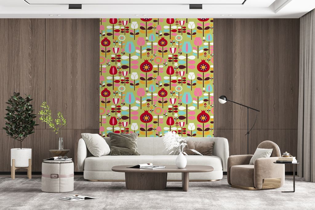 MuchoWow Fototapete für Wohnzimmer oder Schlafzimmer Wandtapete Vinyl Motivtapete Muster - Blumen - Farben - 160x220 cm - Bildschirmhintergrund