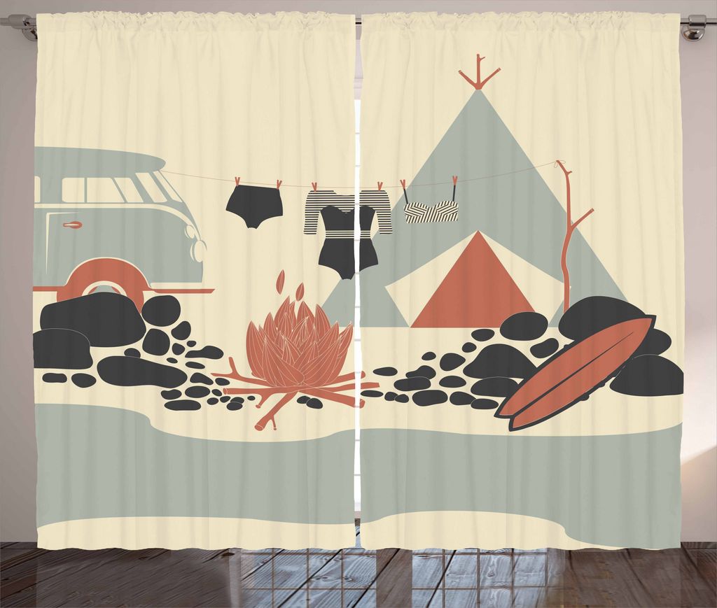 ABAKUHAUS Wohnmobil Rustikaler Vorhang, Zelt Van und Fire Beach, Wohnzimmer Universalband Gardinen mit Schlaufen und Haken, 280 x 175 cm, Charcoal ...