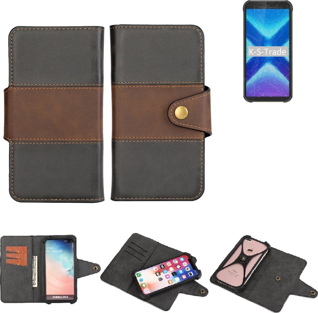 K-S-Trade Handyhülle Schutzhülle Hülle Bookstyle Wallet-Case kompatibel mit Blackview BV5500 Plus Bumper Rundumschutz schwarz-braun 1x