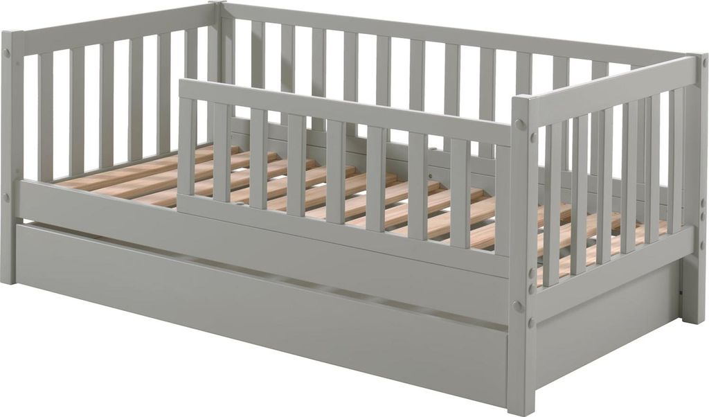 FURNLUX Kids Single Bed Toddler Grey 70x140cm / Hauptfarbe: Grau / Abmessungen: 76 x 148 x 60 cm