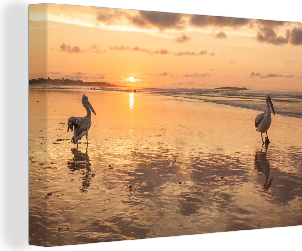 OneMillionCanvasses - Leinwandbilder - 140x90 cm, Sonne - Pelikan - Meer, Wandbilder Kunstdruck Wanddekoration - Foto auf Leinwand - Gemälde auf...
