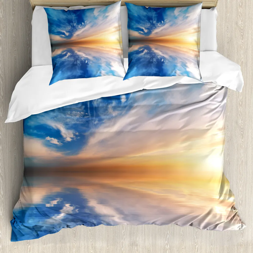 Set Copripiumino Matrimoniale ABAKUHAUS Tramonto Blu e Arancione Antiacaro