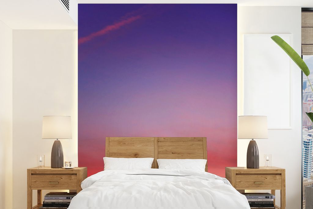 MuchoWow Fototapete für Wohnzimmer oder Schlafzimmer Wandtapete Vinyl Motivtapete Silhouette eines Cowboys vor einem lila Himmel - 190x260 cm - ...