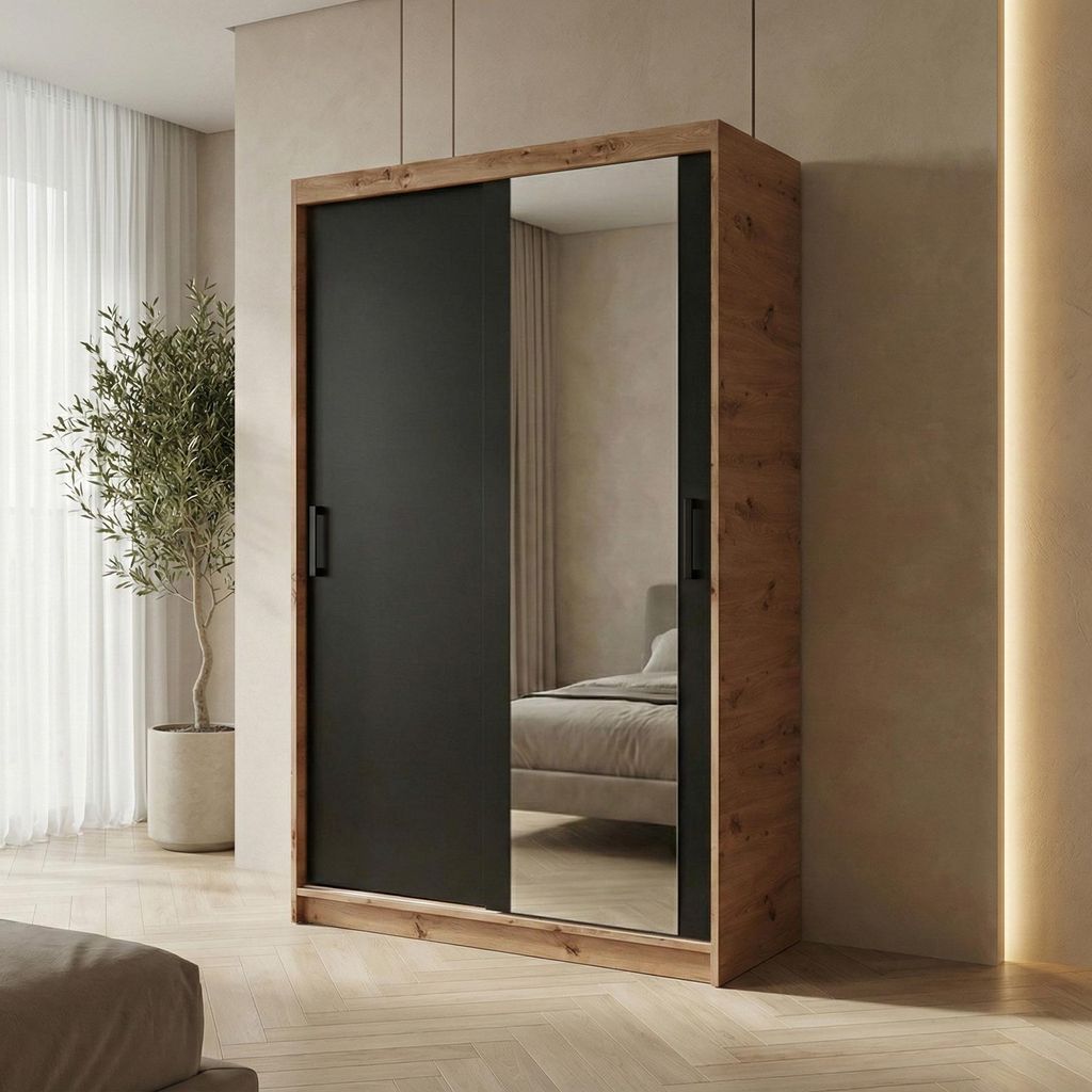 BEAUTYSOFA | Schwebetürenschrank HELA 100 cm Eiche Artisan Produktbild 