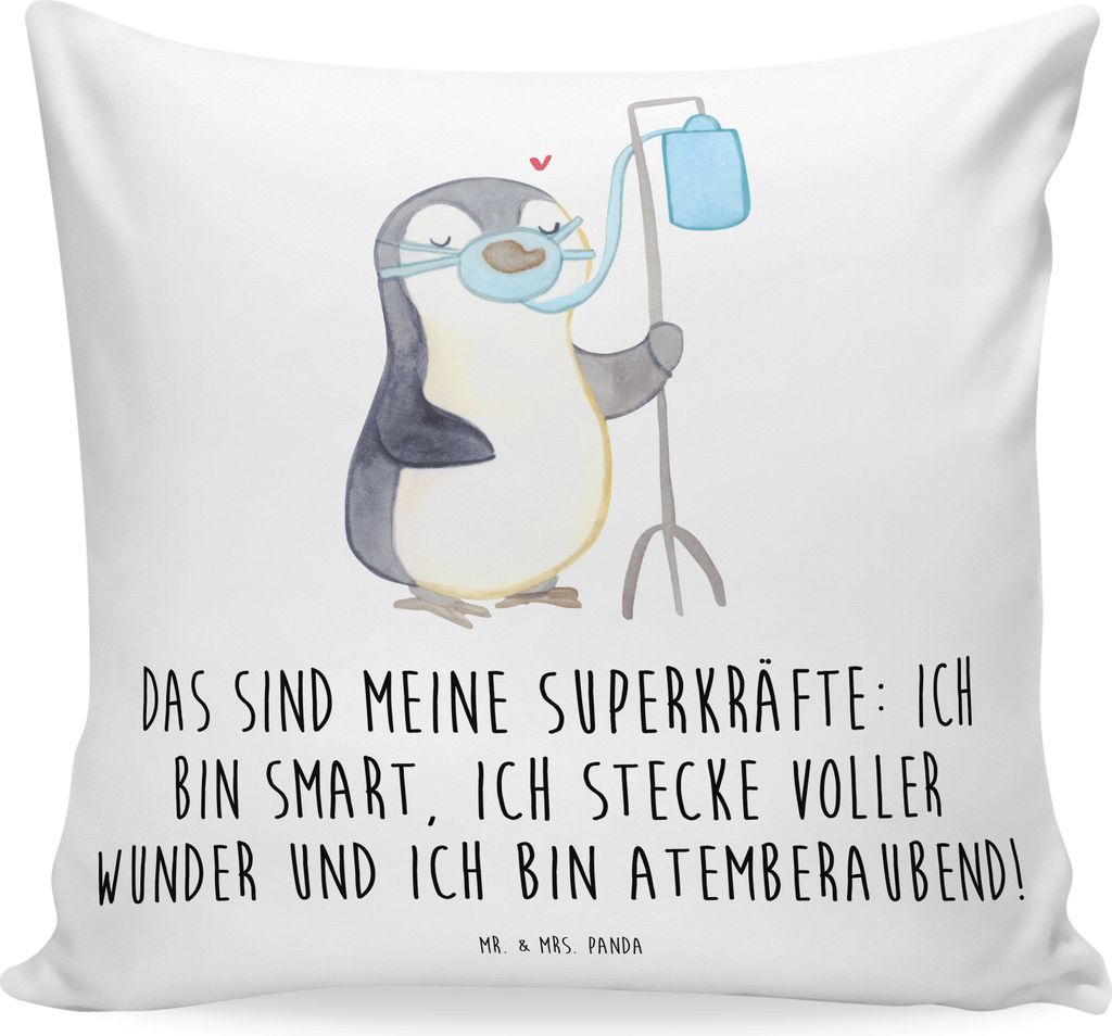 Mr. & Mrs. Panda Sofa Kissen Pinguin Sauerstoff - Weiß - Geschenk, Dekokissen, Sofakissen, Sauerstofftherapie, Kuschelkissen, Sauerstoffgerät, Po...