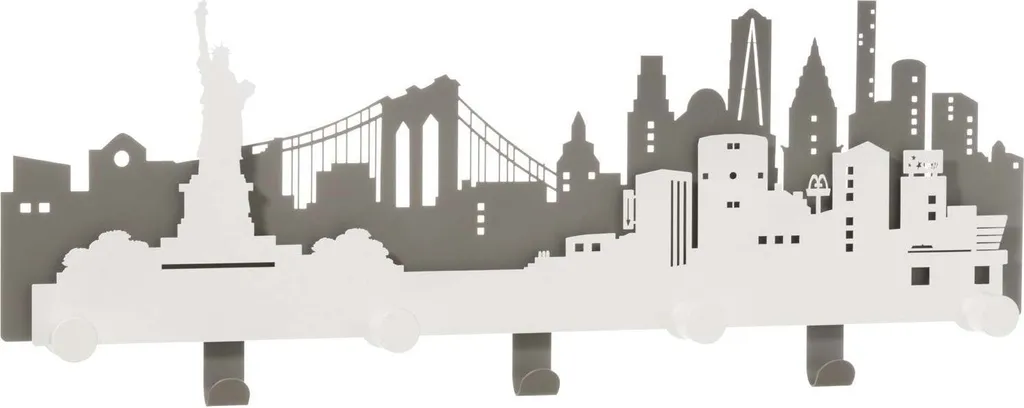 Patère murale design N.Y.C. skyline 78x30 cm en métal et bois d'Italie
