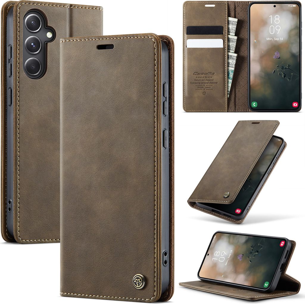 Handyhülle für Samsung Galaxy S24 FE Hülle Leder mit RFID Schutzhülle Klapphülle Magnet Kartenfach Standfunktion Braun