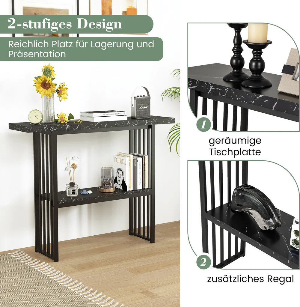 Table d'entrée étroite gain de place 120 cm style marbre et noir - 8