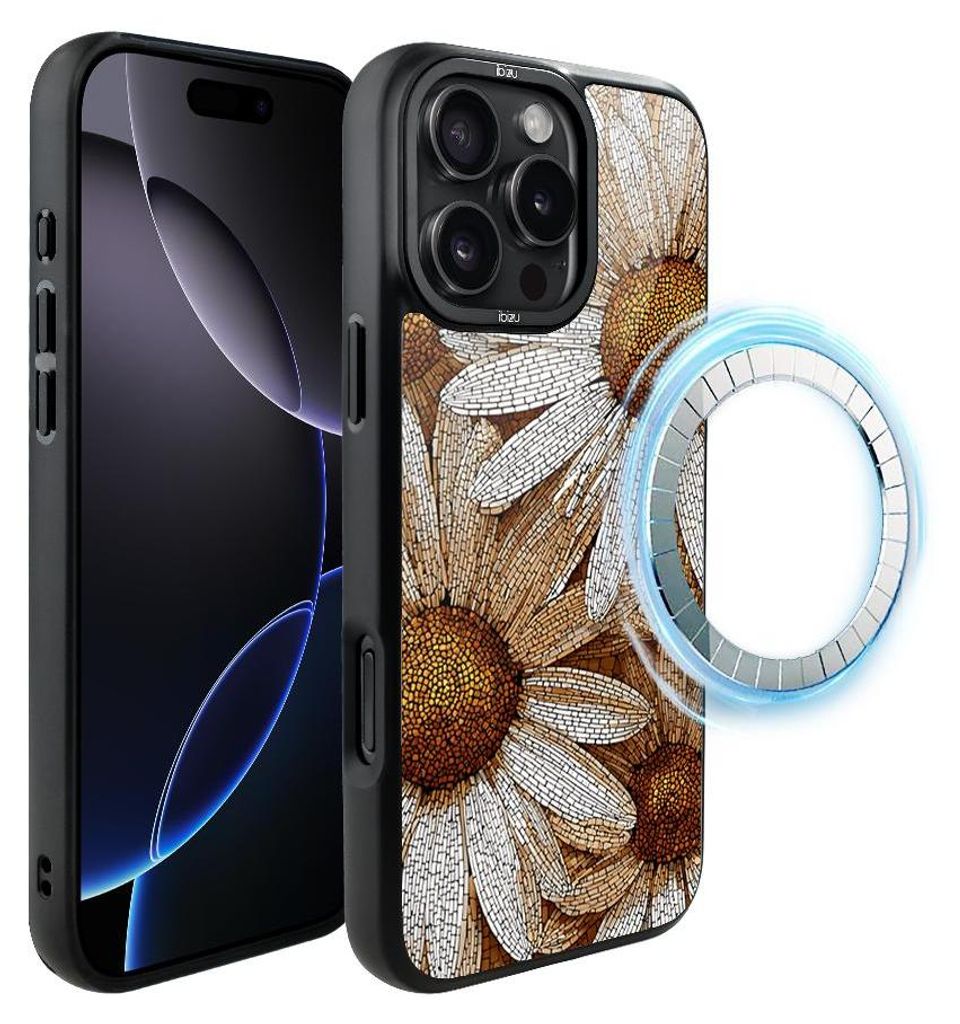 Schutzhülle für das iPhone 16 Pro, MagSafe-kompatibel, mattschwarze Seiten, Mosaik, Kamille