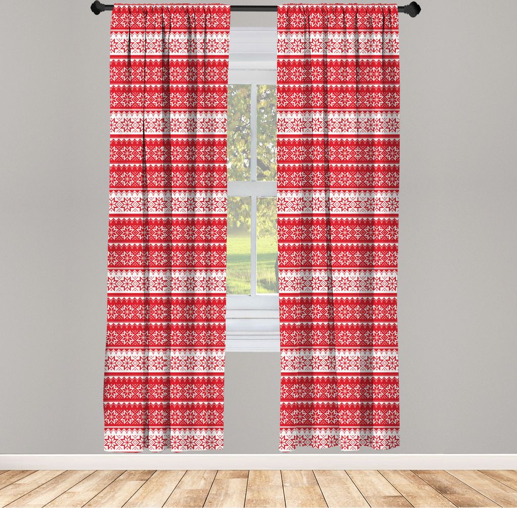 ABAKUHAUS nordisch Vorhänge, Gardinen, Norwegisches schwedisches traditionelles Motiv-Stich-Handmuster-Weinlese-Bild, 2 Stück 75 x 245 cm, , Verm...