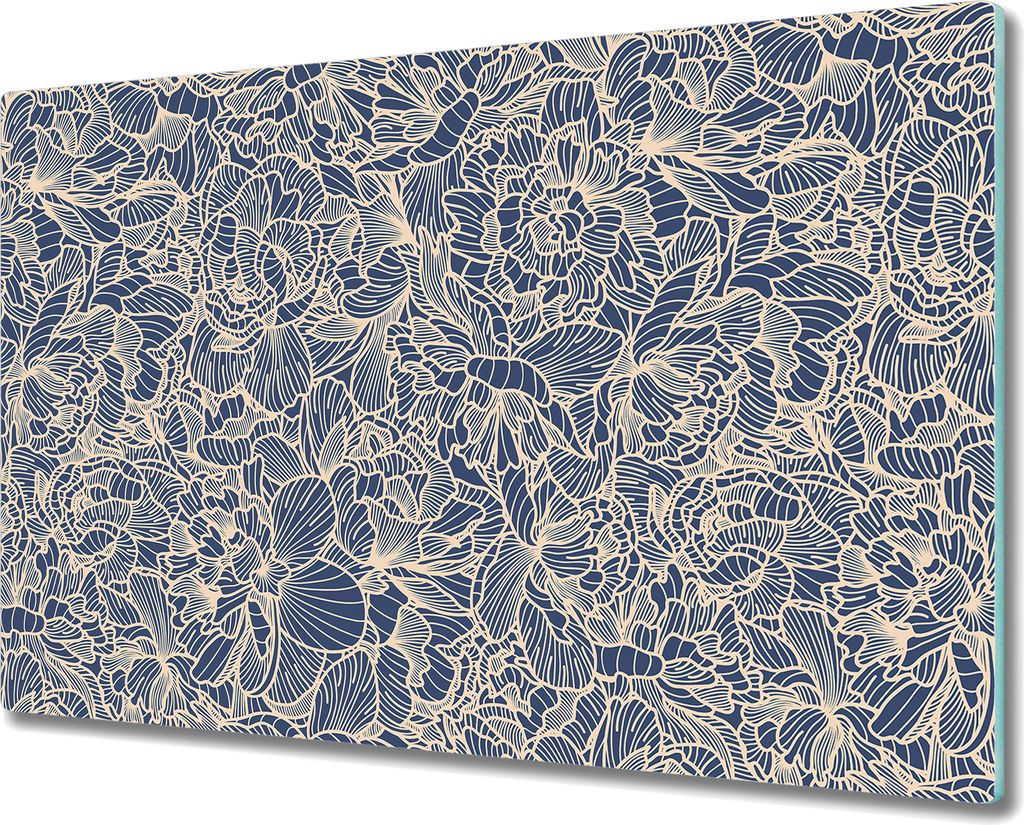 Glas-Herdabdeckplatte Glaskeramikkochfeld-Abdeckung Spritzschutz - 80x52 cm - Blau Blumen Elegant