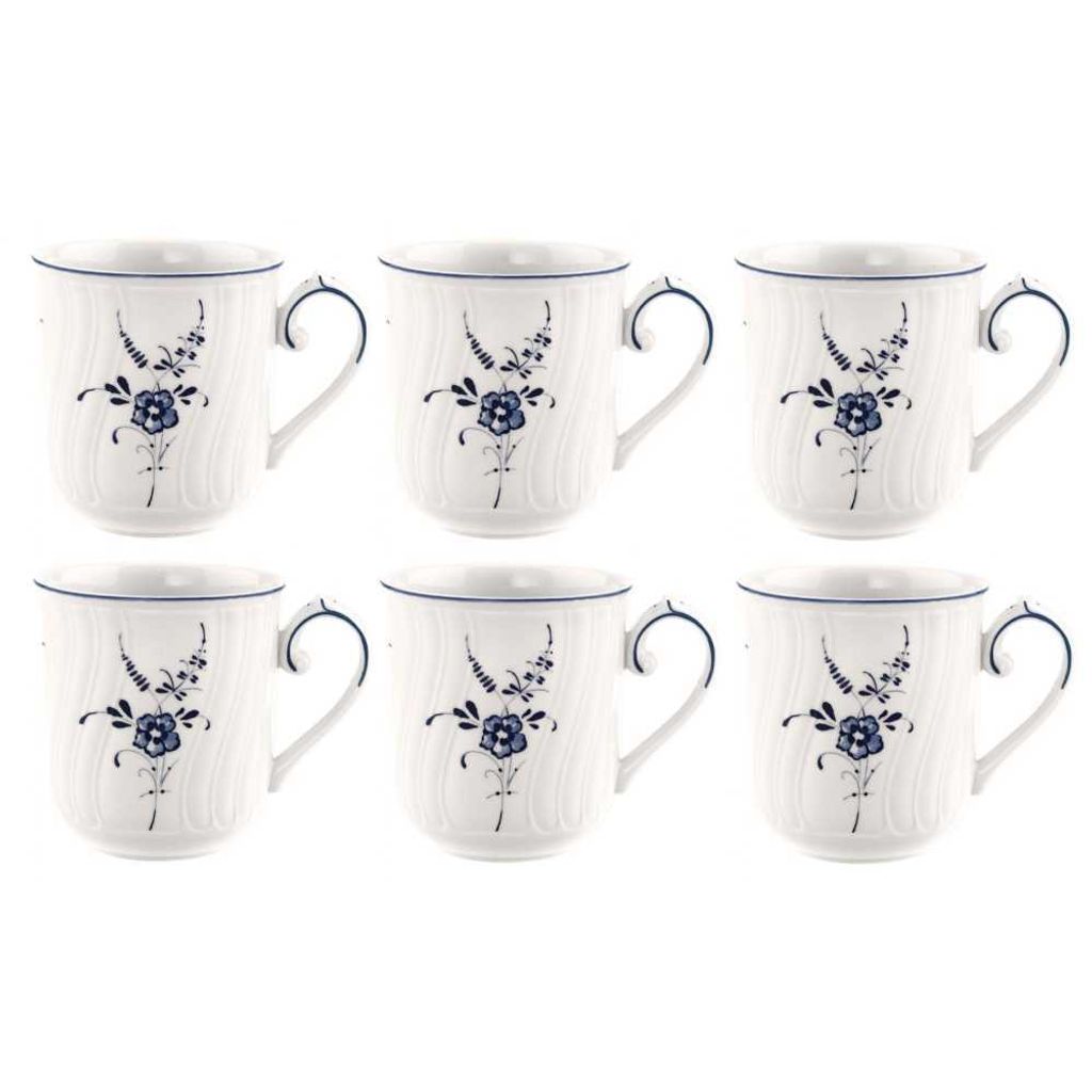 Villeroy & Boch VIEUX LUXEMBOURG Kaffeebecher 6er Set 250ml weiß blau Porzellan