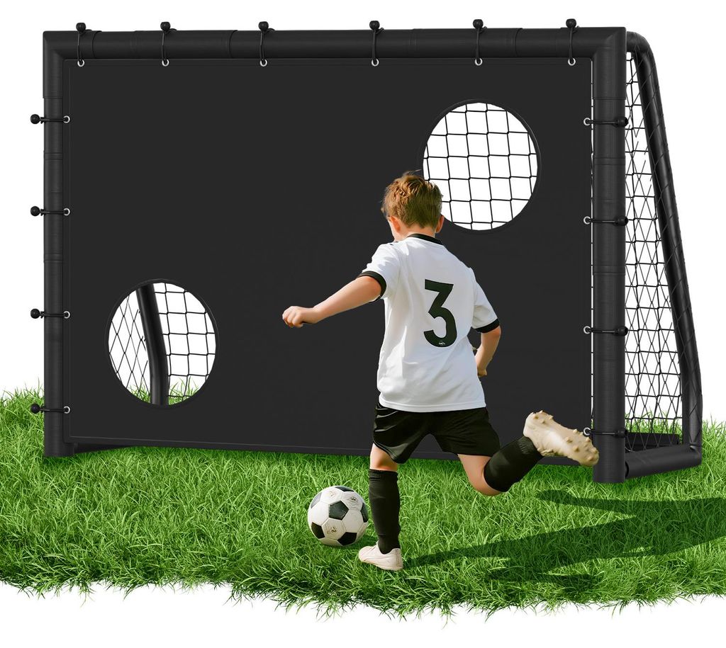 Eikuavons Fußballtor 180 x 120 x 60 cm – Kinder Fußballtor mit Torwand & Netz, stabiles Metalltor für Garten & Indoor, Schwarz