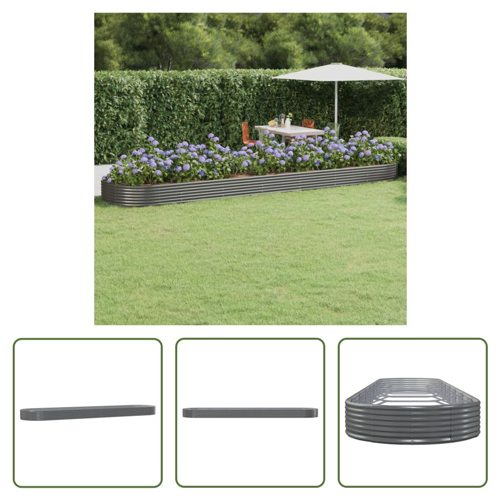 The Living Store Hochbeet Pulverbeschichteter Stahl 600x140x36 cm Grau