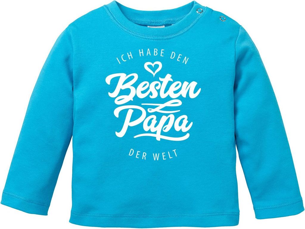 Baby Langarmshirt Babyshirt Ich habe den besten Papa der Welt Spruch Geschenk Jungen Mädchen Moonworks türkis 80/86 (10-15 Monate)