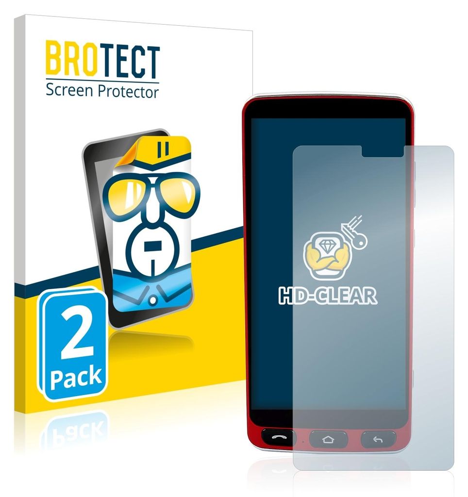 Product packaging for a screen protector, with a depiction of a smartphone and the screen protector itself.