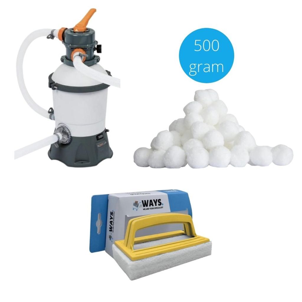 Bestway - Sandfilterpumpe 3028 L/u & Filterkugeln 500 Gramm & WAYS Scheuerbürste