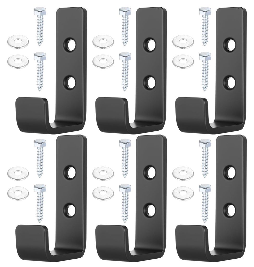 6 Piece Wall Hooks Schwerlasthaken Wand Garage Hooks, J Form Schwerlast Hooks zum Schrauben, Schwarz Garderobenhaken Mantelhaken zum Aufhängen, Fa...