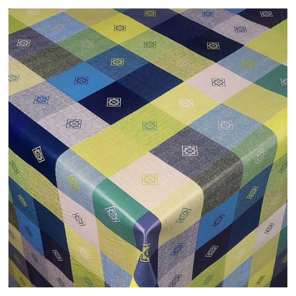 Wachstischdecke in Leinenoptik kariert Blau, Größe wählbar, 130 x 110 cm, eckig, abwaschbar