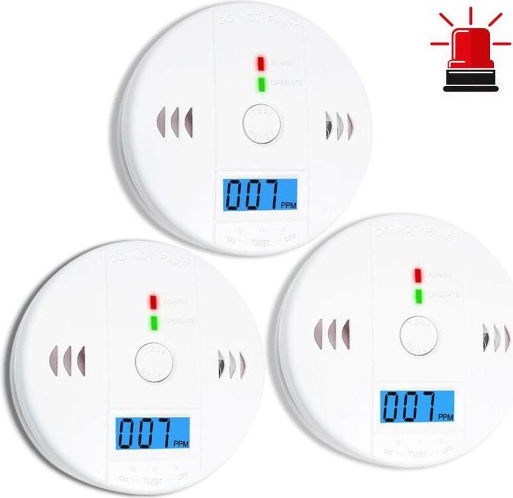 Set mit 3 Kohlenmonoxidmeldern, CO-Melder, Kohlenmonoxidalarm, batteriebetriebener CO2-Melder mit LCD-Anzeige, für Zuhause, Küche, Restaurant, ...