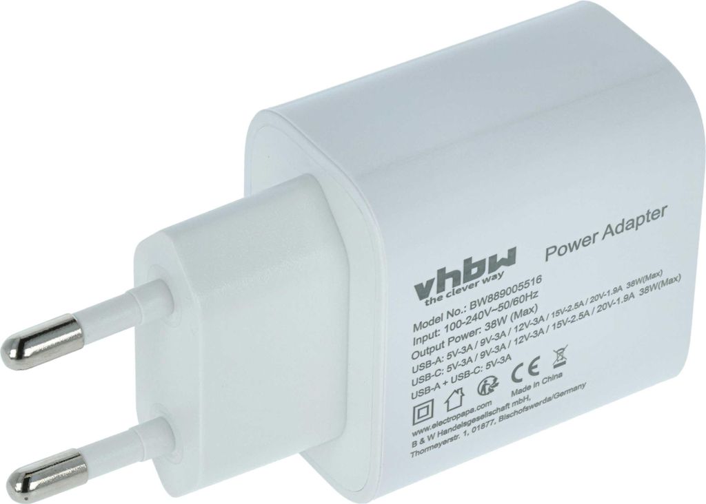 vhbw Netzteil / Ladegerät kompatibel mit Apple iPad mini, 2020, 11 Pro, 2019, 2018 Elektrogeräte - USB-C + USB-A Netzadapter 5 / 9 / 12 / 15 / 20V