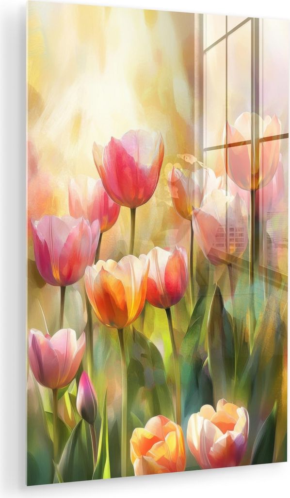 MuchoWow Glasbilder - Bilder auf Wandbild - Foto auf Glas Tulpen - Märchenhaft - Farbenfroh 80x120 cm Wanddekoration aus Glas - Acrylglasbild - Ac...